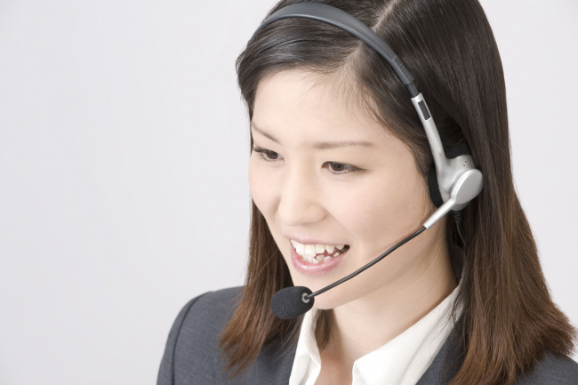 Woman talking on a headset