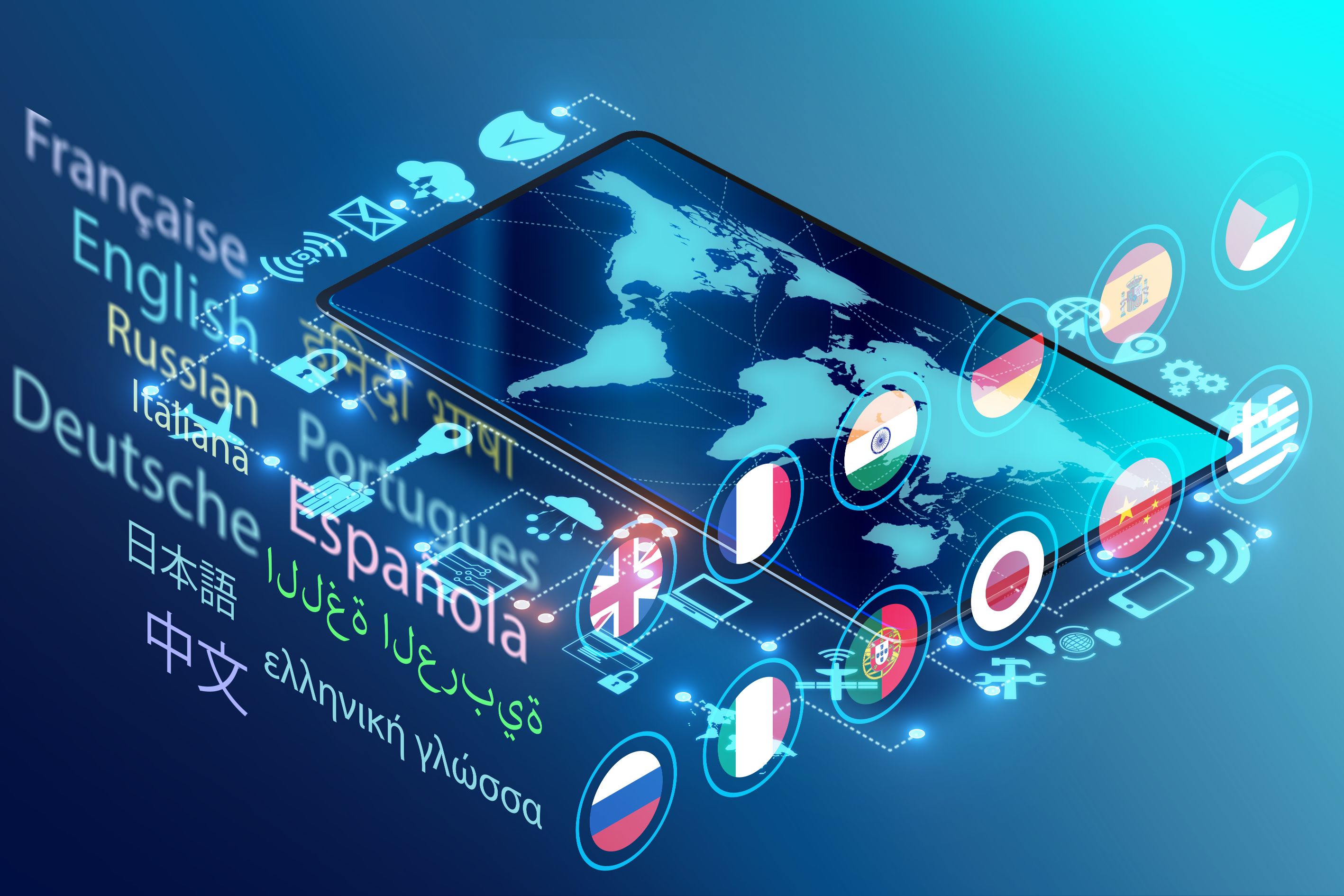Graphic of cellphone and flags